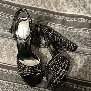 Elegant Black Rhinestone Women's Heels
